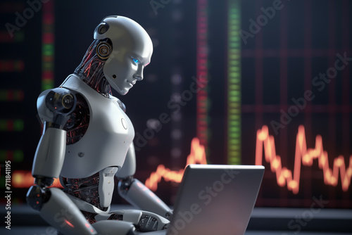 AI Trading. AI Robot on chatGPT generate analytic Trading chart. AI trading bots. Artificial intelligence bot on investment. Broker Crypto bot. Trader Robot on analys cryptocurrency. Gas oil futures