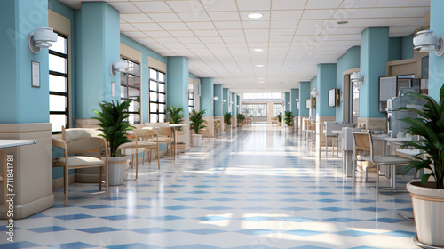Motion Blur Shot Of Medical Staff Wearing Scrubs In Busy Hospital Corridor photo