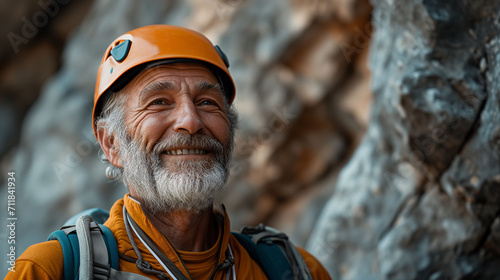 Active senior man rock climbing