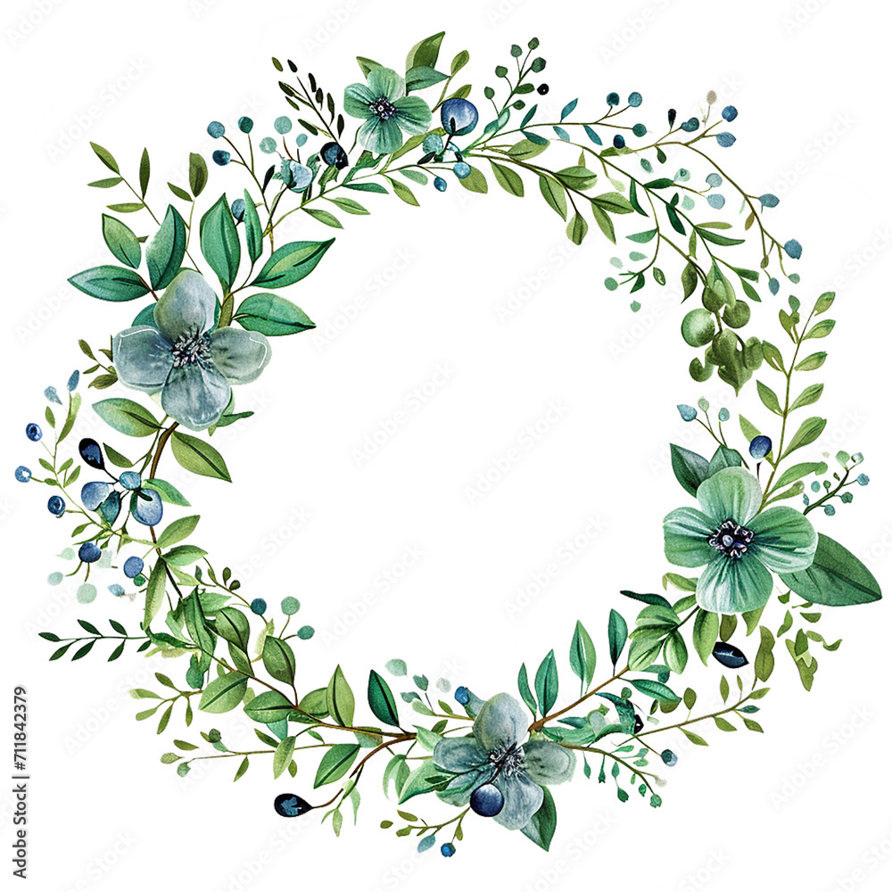 round frame of green leaves drawn in watercolor on a transparent background round frame of green leaves drawn in watercolor on a transparent background