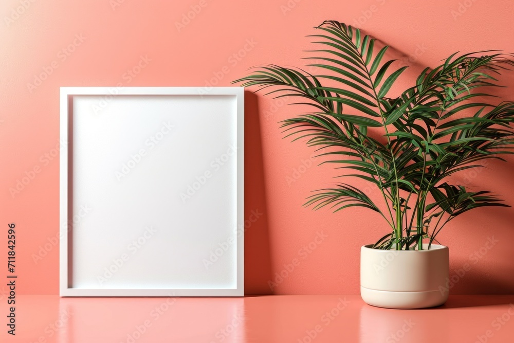 frame mockup with a wooden board against a peach background. frame mockup with a wooden board against a peach background.