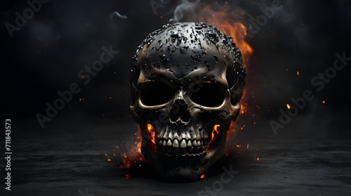 black skull in flames