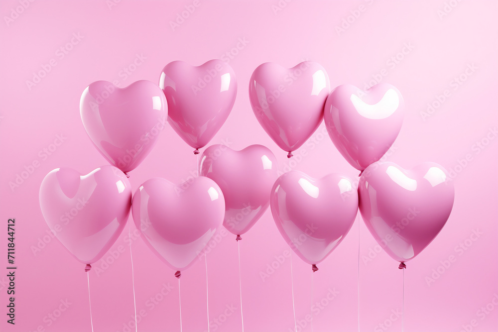 Glossy Pink Heart Balloons Floating Serenely