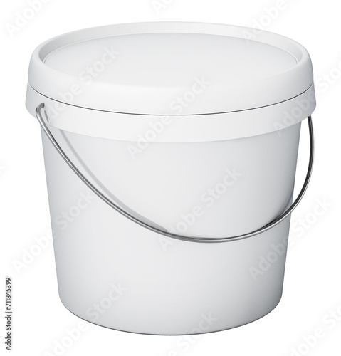 Blank white plastic bucket isolated on transparent background. 3D illustration