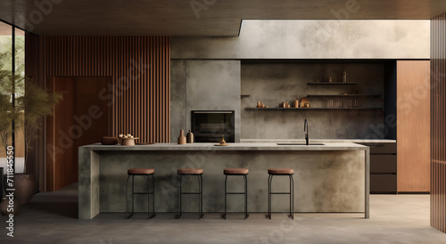 Minimalist Kitchen with Concrete and Wooden Elements