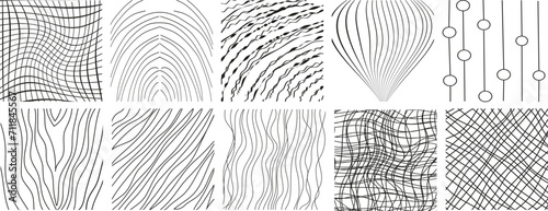 Hand drawn line textures. Includes vector scribbles,grid with irregular, horizontal and wavy strokes,doodle patterns. Isolated Ink lines on a white background. Modern Illustration set of freehand grap