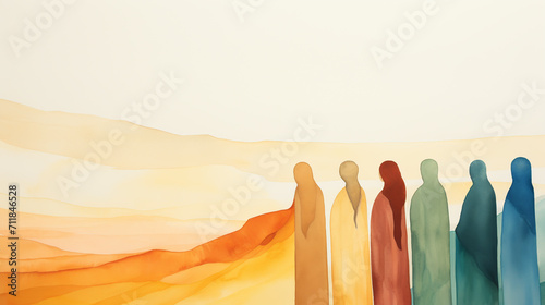 Abstract line of human profiles executed in paint style on the subject of cultural diversity photo