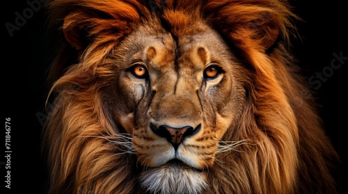 Magnificent and fierce lion in glorious isolation against a captivating black background