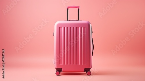 Minimal pink suitcase with empty space for travel vacation concept isolated on pink background