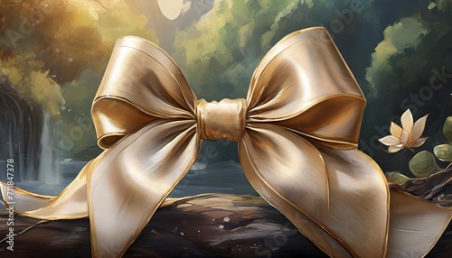 beautiful shiny silk beige bow on background decorative design png element clip art festive object