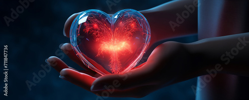 Hands holding a red heart. Concept health care, love, organ donation, world heart day, world health day, donation charity, national organ donor day, world mental health day photo