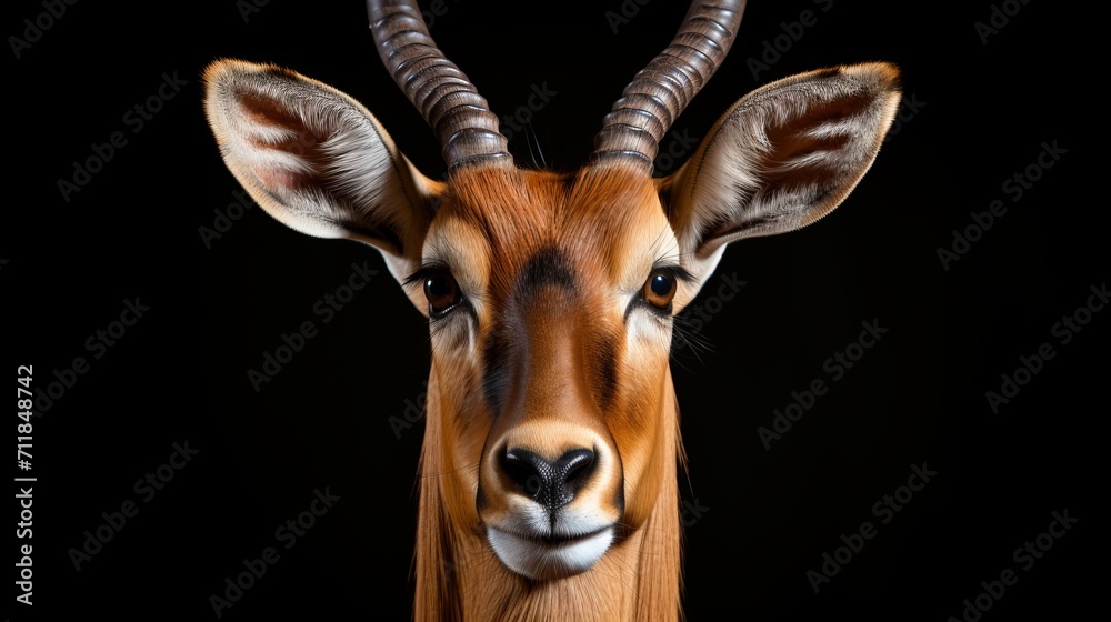 Majestic antelope portrait in wildlife photography isolated on black background