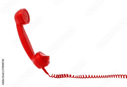 Red vintage phone receiver and wire isolated on transparent background. 3D illustration photo