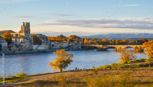 Obraz na płótnie Pont-Saint-Esprit over the Rhone river in Occitanie