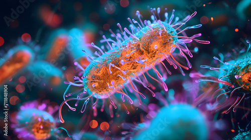 Escherichia coli on neon background photo