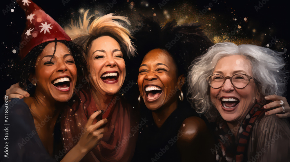 International Women's Day portrait of multiethnic mixed age range women looking towards camera