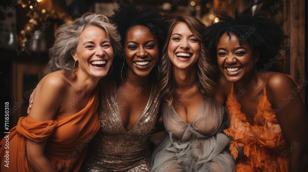 Obraz premium International Women's Day portrait of multiethnic mixed age range women looking towards camera
