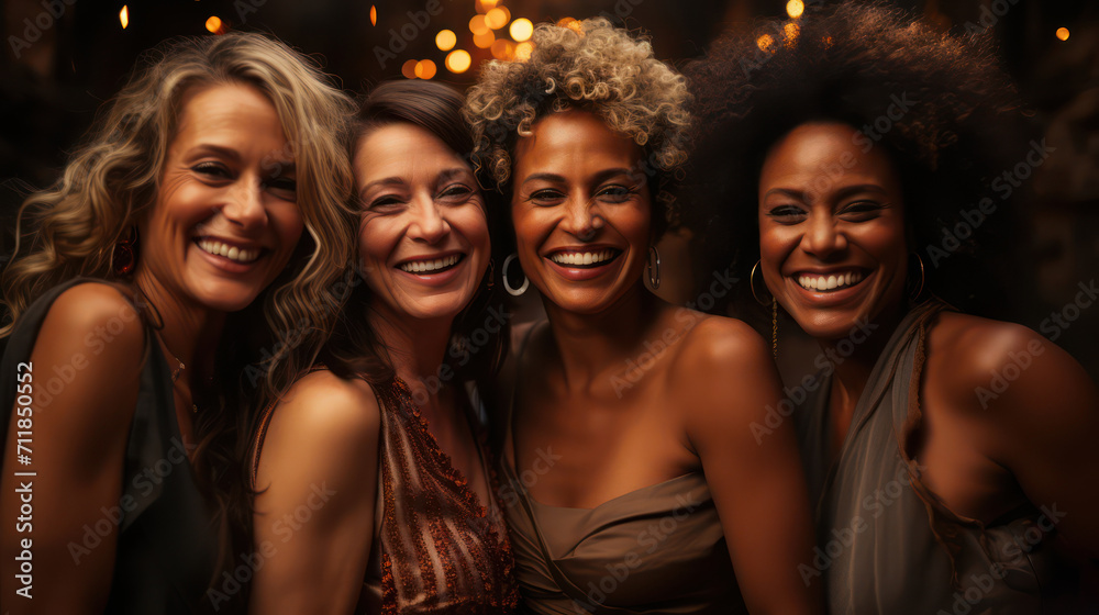 Obraz premium International Women's Day portrait of multiethnic mixed age range women looking towards camera
