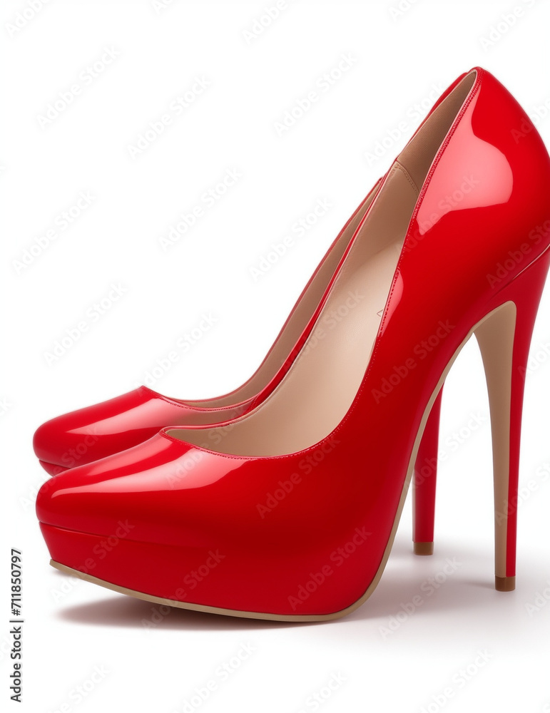 red high heel shoes - red shoes on white background - red high heels - Generative AI red high heel shoes - red shoes on white background - red high heels - Generative AI