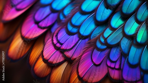 Vibrant butterfly scales in mesmerizing iridescent hues, captured in stunning macro shot