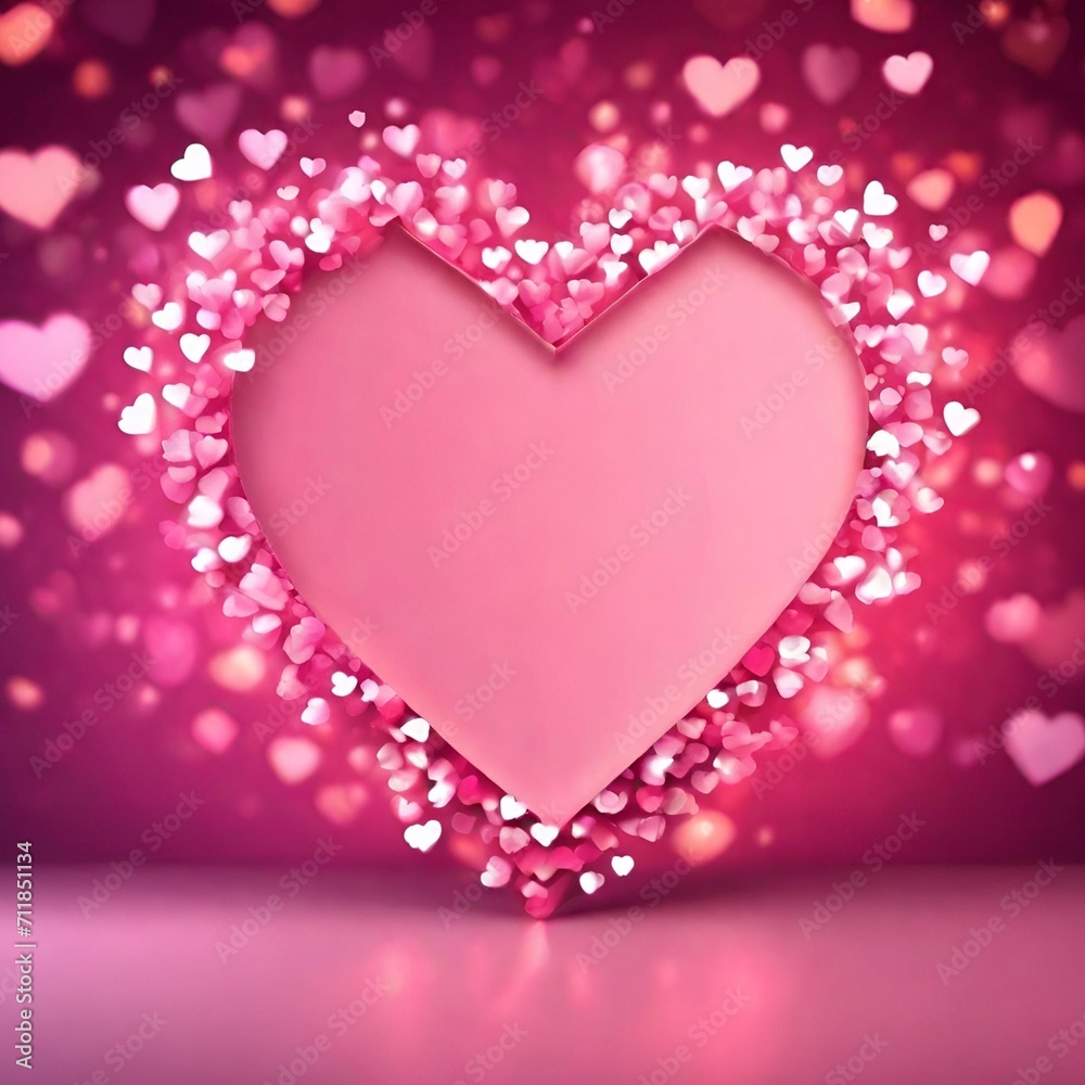 Valentine's day background with pink hearts. Vector illustration. Pink heart shape and bokeh light on pink background with space for text .