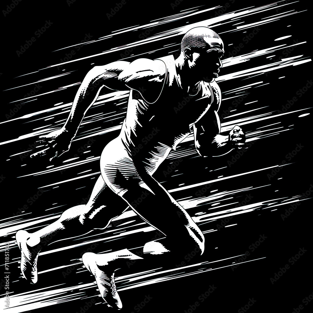 Flat illustration of a track and field Athlete, black and white ...