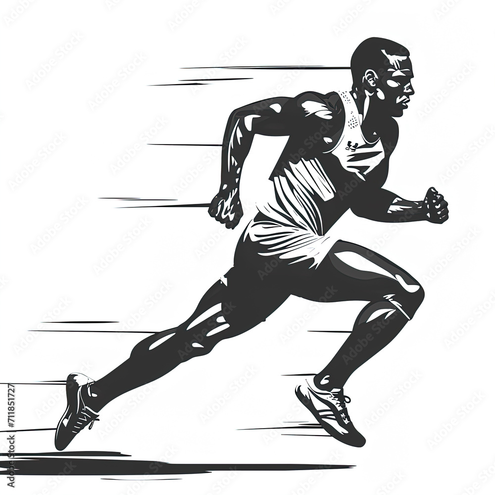 Flat illustration of a track and field Athlete, black and white ...