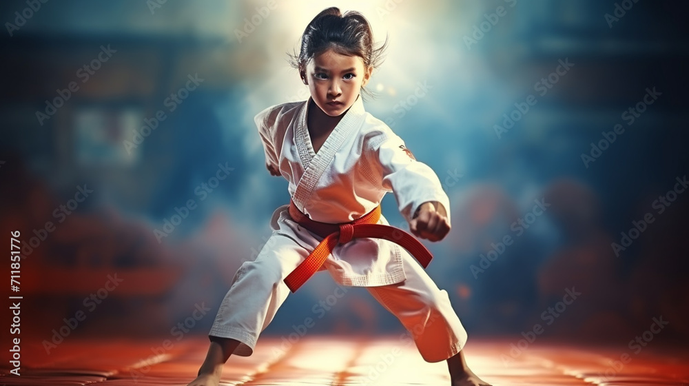 young, beautiful, successful multi ethical kids in karate position
