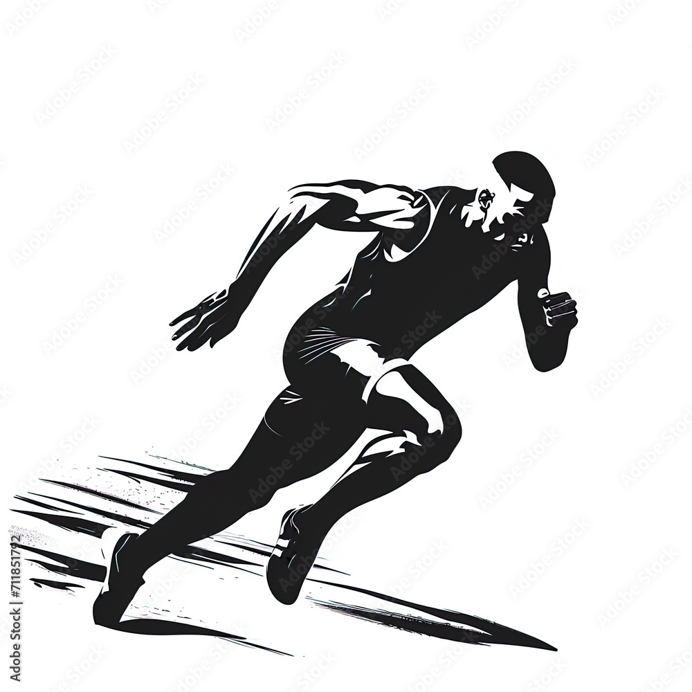 Flat illustration of a track and field Athlete, black and white ...