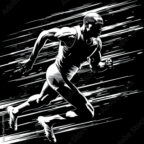 Flat illustration of a track and field Athlete  black and white illustration. Banner  design  Trendy flat vector illustration