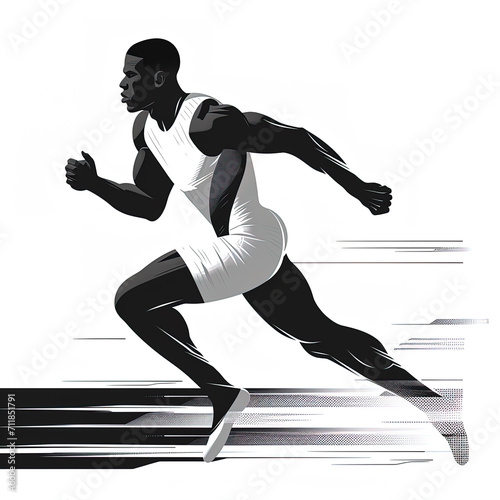 Flat illustration of a track and field Athlete, black and white illustration. Banner, design, Trendy flat vector illustration