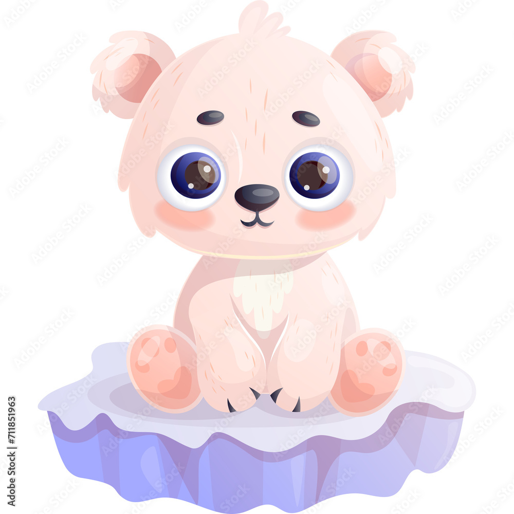 Fototapeta premium Cute little polar white bear on ice floe