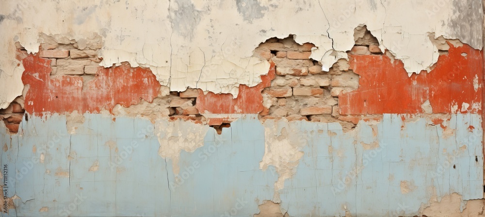 Obraz premium Intricate close up of peeling antique fresco, revealing layers of paint and weathered textures