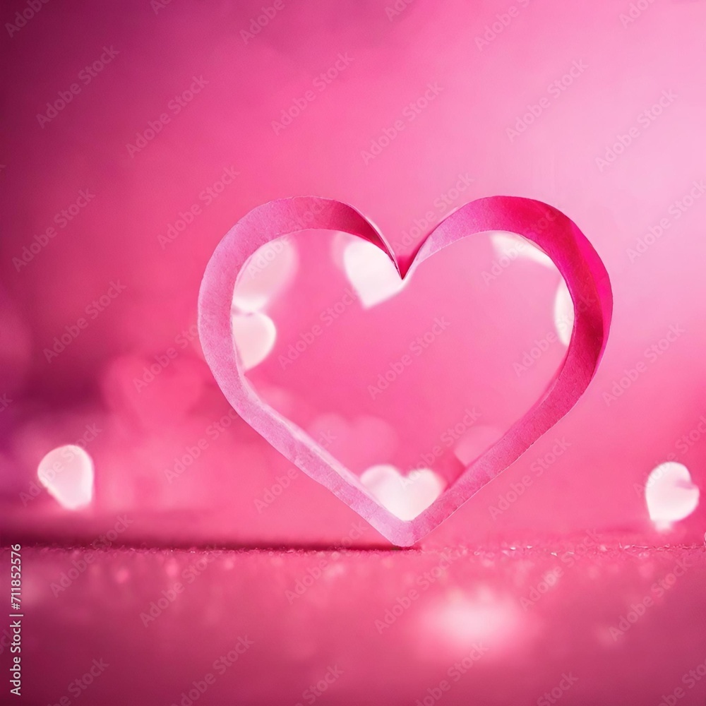 Valentine's day background with paper hearts. Vector illustration. Pink heart shape origami style on pink background bokeh light 