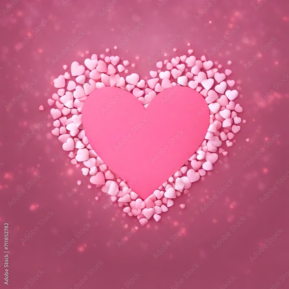 Valentine's day background with pink hearts. Vector illustration. Pink heart shape and bokeh light on pink background with space for text .
