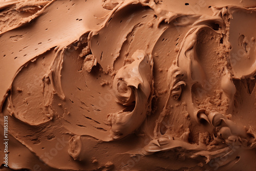 Chocolate ice cream texture background. Top view