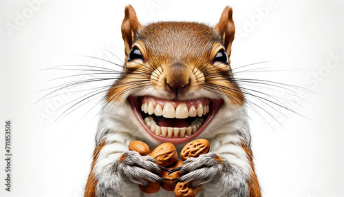 Fototapeta Naklejka Na Ścianę i Meble -  laughing squirrel with nut
