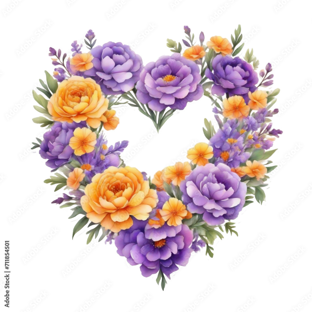  heart wreath made of purple flowers