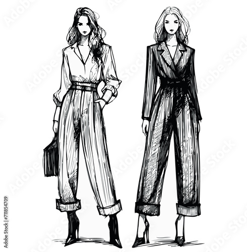 Stylish fashion models. Fashion girls Sketch