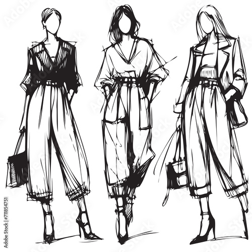 Stylish fashion models. Fashion girls Sketch