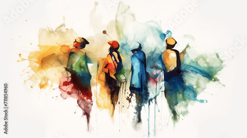 Abstract fashion watercolor illustration of person