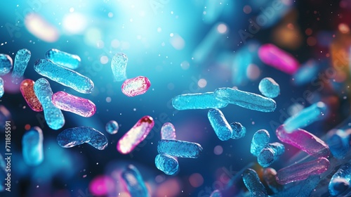 Detailed close up view of 3d microscopic bacteria, including probiotics and oral bacteria photo