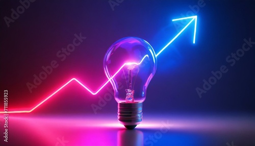 lâmpada sendo atravessada por seta, conceito idéia crescimento, cores neon photo