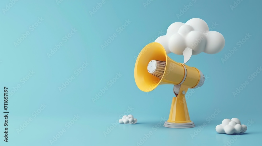 yellow 3d megaphone on blue background