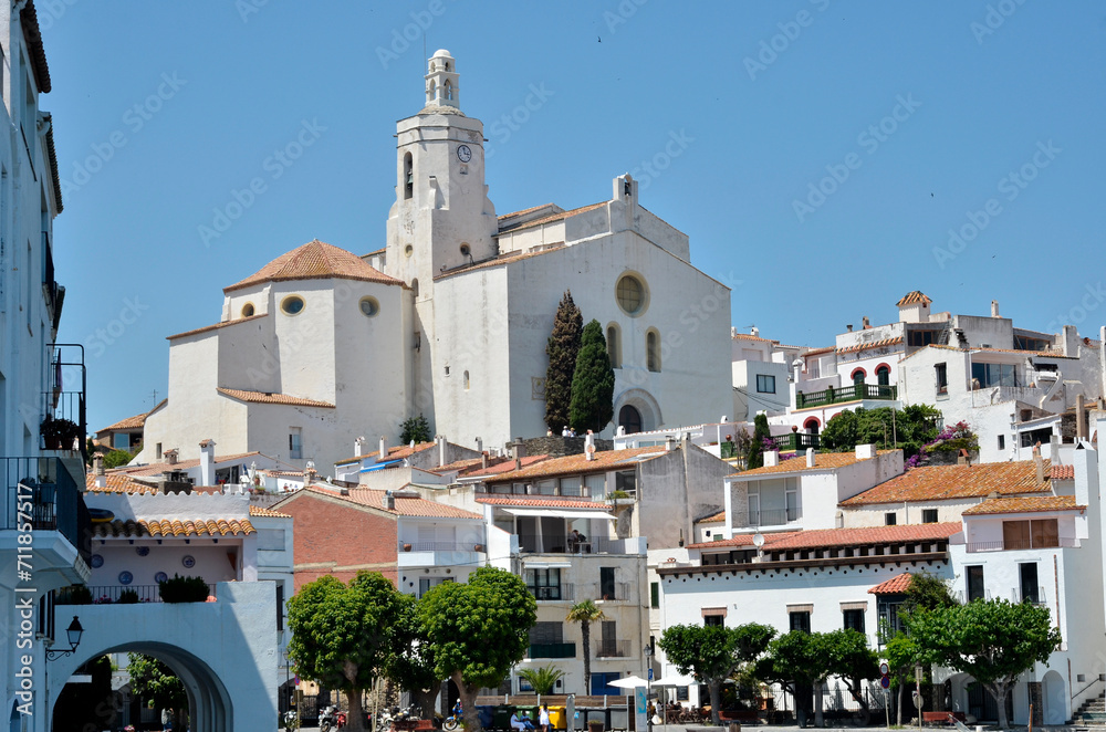 Santa Maria church on the heights of Cadaqués, commune on the Costa Brava at northeastern Catalonia in Spain