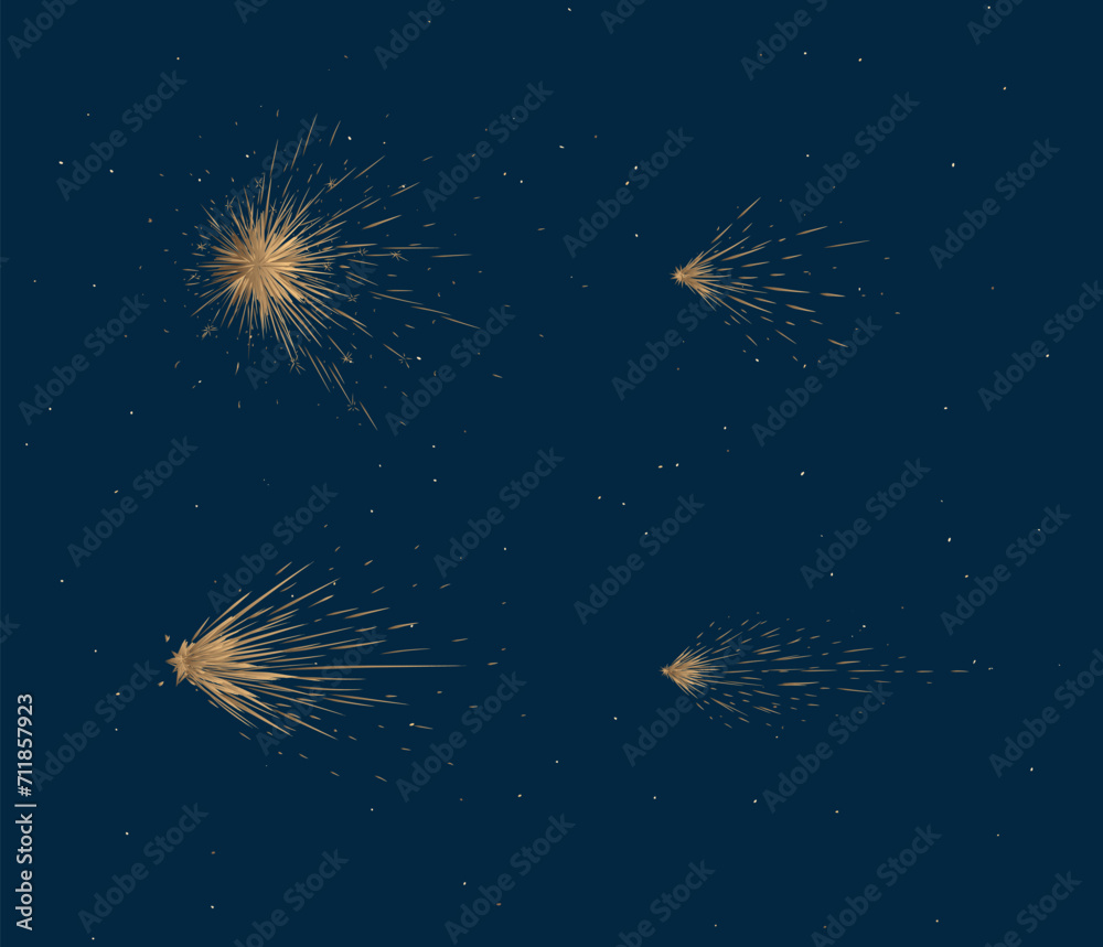 Star and comet shines brightly in space drawing in graphic style on blue background