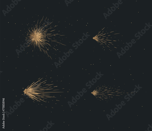 Obraz na płótnie Star and comet shines brightly in space drawing in graphic style on brown background w salonie