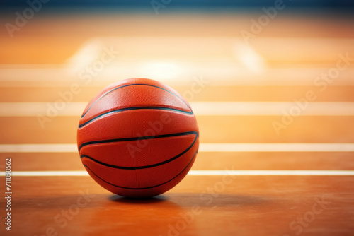 Orange Basketball on Indoor Court Close-Up © spyrakot