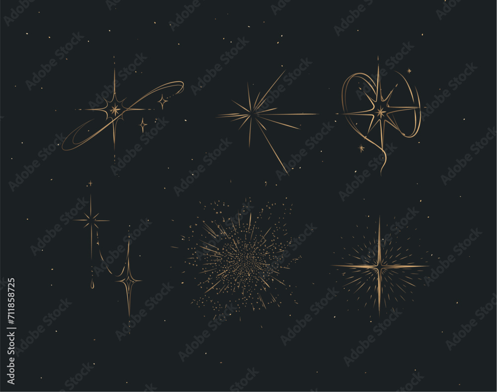 Different states of stars drawing in graphic style on brown background