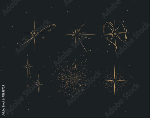 Obraz na płótnie Different states of stars drawing in graphic style on brown background w salonie
